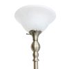 Classic 1 Light Torchiere Floor Lamp with Marbleized Glass Shade, Antique Brass