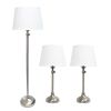 Perennial Modern Manhattan Extendable 3 Piece Metal Lamp Set (2 Table Lamps, 1 Floor Lamp) for Living Room, Bedroom, Home Décor with White Tapered Dru