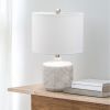 19" Contemporary Bohemian Ceramic Eyelet Pattern Floral Textured Bedside Table Lamp with White Fabric Shade, OffWhite