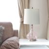 23.25" Contemporary Rippled Colored Glass Bedside Desk Table Lamp with White Fabric Shade, Pink Rose Quartz