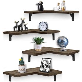 4 Packs Wood Corner Floating Shelf Organizer, Brown