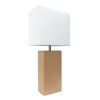 Modern Leather Table Lamp with White Fabric Shade, Beige
