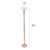 Classic 1 Light Torchiere Floor Lamp with Marbleized Glass Shade, Rose Gold