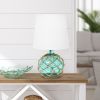 Maritime 14.75" Medium Coastal Fisherman's Shoreside Colored Glass Rope Table Lamp with White Fabric Empire Shade for Living Room, Bedroom, Entryway,