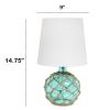 Maritime 14.75" Medium Coastal Fisherman's Shoreside Colored Glass Rope Table Lamp with White Fabric Empire Shade for Living Room, Bedroom, Entryway,