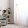 Classic 1 Light Torchiere Floor Lamp with Marbleized Glass Shade, Rose Gold