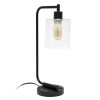 Modern Iron Desk Lamp with USB Port and Glass Shade, Black