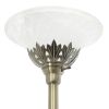 Torchiere Floor Lamp with 2 Reading Lights and Scalloped Glass Shades, Antique Brass