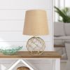 Maritime 14.75" Medium Coastal Fisherman's Shoreside Glass Rope Table Lamp with Burlap Fabric Empire Shade for Living Room, Bedroom, Entryway, Foyer,