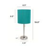 Oslo 19.5" Contemporary Bedside Power Outlet Base Standard Metal Table Desk Lamp in Brushed Steel with Teal Drum Fabric Shade for Home Décor, Bedroom,