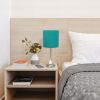 Oslo 19.5" Contemporary Bedside Power Outlet Base Standard Metal Table Desk Lamp in Brushed Steel with Teal Drum Fabric Shade for Home Décor, Bedroom,