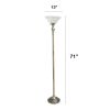 Classic 1 Light Torchiere Floor Lamp with Marbleized Glass Shade, Antique Brass