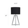 Interlocked Triangular Gray Wood Table Lamp with Black Fabric Shade