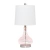 23.25" Contemporary Rippled Colored Glass Bedside Desk Table Lamp with White Fabric Shade, Pink Rose Quartz