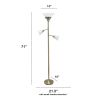 Torchiere Floor Lamp with 2 Reading Lights and Scalloped Glass Shades, Antique Brass