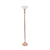 Classic 1 Light Torchiere Floor Lamp with Marbleized Glass Shade, Rose Gold