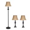 Homely Traditional Valletta 3 Piece Metal Lamp Set (2 Table Lamps, 1 Floor Lamp) for Living Room, Bedroom, Home Décor with Tan Empire Fabric Shades an