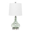 23.25" Contemporary Rippled Colored Glass Bedside Desk Table Lamp with White Fabric Shade, Green/Gray Sage