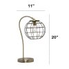 Arched Metal Cage Table Lamp, Antique Brass