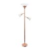 Torchiere Floor Lamp with 2 Reading Lights and Scalloped Glass Shades, Rose Gold
