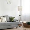 1 Light Metal Etagere Floor Lamp with Storage Shelves and Linen Shade, Light Wood