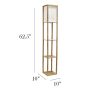 62.5"Floor Lamp Etagere Organizer, 2 USB and Linen Shade , Wood