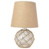 Maritime 14.75" Medium Coastal Fisherman's Shoreside Glass Rope Table Lamp with Burlap Fabric Empire Shade for Living Room, Bedroom, Entryway, Foyer,