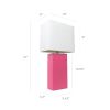 Modern Leather Table Lamp with White Fabric Shade, Hot Pink