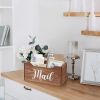Rustic Farmhouse Wooden Tabletop Decorative Script Word "Mail" Organizer Box, Letter Holder, Natural