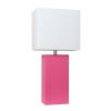 Modern Leather Table Lamp with White Fabric Shade, Hot Pink