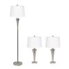 Perennial Modern Vienna 3 Piece Metal Lamp Set (2 Table Lamps, 1 Floor Lamp) for Living Room, Bedroom, Home Décor with White Tapered Drum Fabric Shade