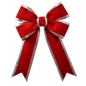 24" Four-Loop Velvet Bow w/ Silver Trim Red/Silver