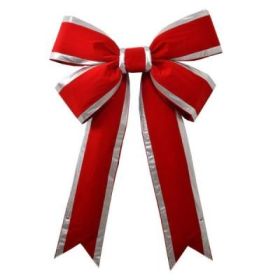 36" Four-Loop Velvet Bow w/Silver Trim Red/Silver