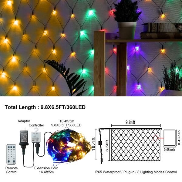 9.8*6.5FT Christmas Mesh Net Light,360 LED Net Light with 8 Modes&Remote 9.8*6.5FT Christmas Mesh Net Light,360 LED Net Light with 8 Modes&Remote