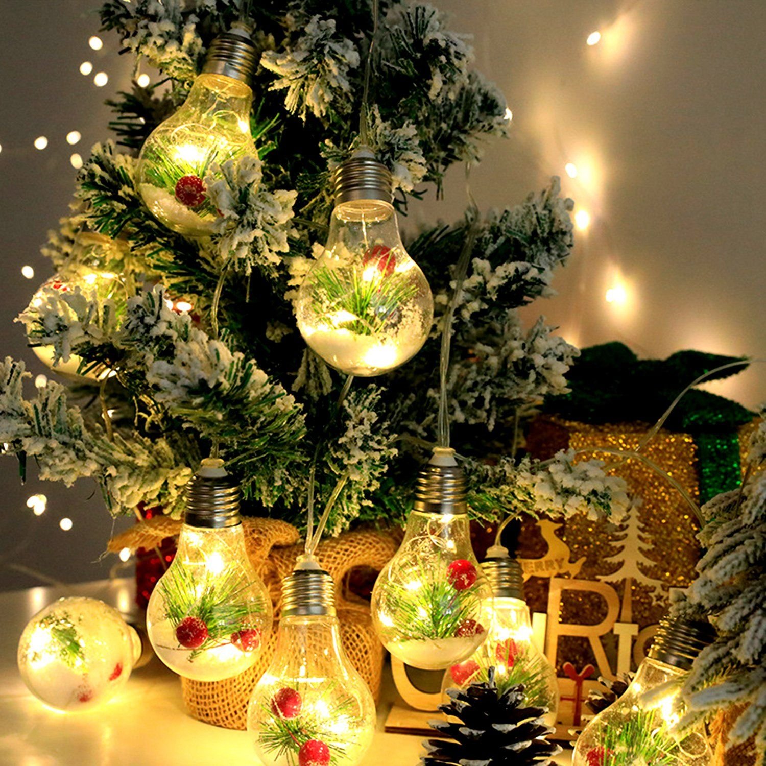 13.78FT Christmas Snow Globe String Light Battery Powered 10 LED Bulbs Indoor Christmas Lights with Pine Needles Snowflakes Berries 13.78FT Christmas Snow Globe String Light Battery Powered 10 LED Bulbs Indoor Christmas Lights with Pine Needles Snowflakes Berries