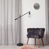 Swing Arm Floor Lamp with Clear Glass Cylindrical Shade, Black Matte