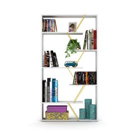 Modern Wood Frame Open Back 6 Shelves Bookcase, White