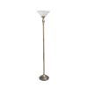 Classic 1 Light Torchiere Floor Lamp with Marbleized Glass Shade, Antique Brass