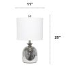 Metallic Gray Hammered Glass Jar Table Lamp with White Linen Shade