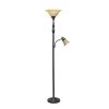 Torchiere Floor Lamp with Reading Light and Marble Glass Shades, Restoration Bronze and Amber
