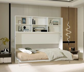 Modern Twin Horizontal Murphy Bed with Storage Shelf White