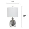 Metallic Gray Hammered Glass Jar Table Lamp with Grey Linen Shade