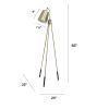 Industrial 1 Light Tripod Floor Lamp with Interior White Spotlight, Antique Brass