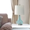 23.25" Contemporary Rippled Colored Glass Bedside Desk Table Lamp with White Fabric Shade, Clear Blue
