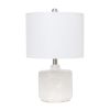 19" Contemporary Bohemian Ceramic Eyelet Pattern Floral Textured Bedside Table Lamp with White Fabric Shade, OffWhite