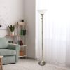 Classic 1 Light Torchiere Floor Lamp with Marbleized Glass Shade, Antique Brass