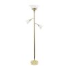 Torchiere Floor Lamp with 2 Reading Lights and Scalloped Glass Shades, Gold