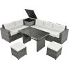 Outdoor 6-Piece Patio Wicker Sectional and Glass Top Table Furniture Set - Gray