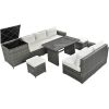 Outdoor 6-Piece Patio Wicker Sectional and Glass Top Table Furniture Set - Gray