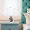 Metallic Gray Hammered Glass Jar Table Lamp with White Linen Shade